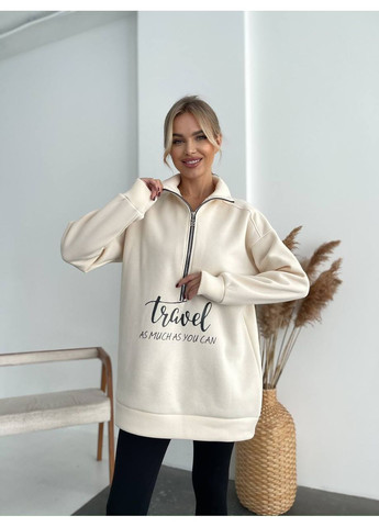 Молочний жіночий трендовий світшот — замір в описі Vione однотонний без декору (368708653)