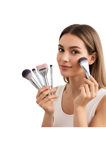 Набір пензлів для макіяжу MAANGE 15 шт. для сухих та вологих текстур, штучний ворс, Срібло China (369930315)