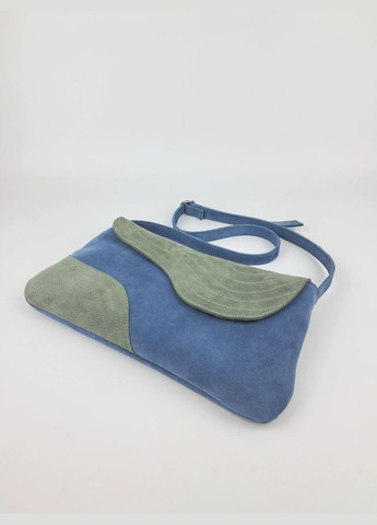 Сумка женская натуральная замша на плече голубая/ зеленая средний размер No Brand (322169835)