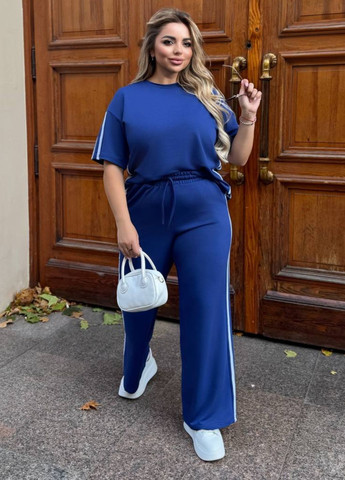 Базовий повсякденний костюм двійка з лампасами: кофта з рукавами до ліктя + штани Tik-Tak (361055828)