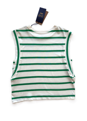 Зелена літня футболка без рукавів смугаста біло-зелена 2000-55 (146 см) OVS