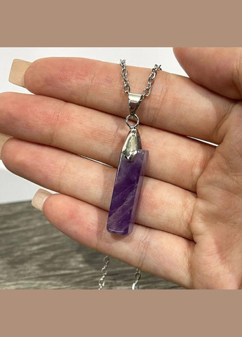 Кулон талисман с натуральным камнем Аметист прямоугольной формы на цепочке в подарочной коробочке Овен (331291931)