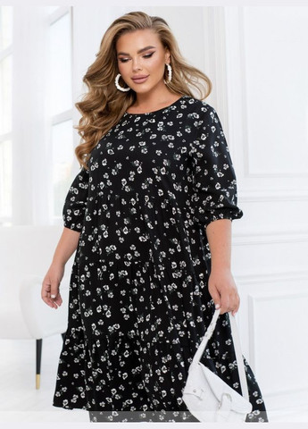 Черное кэжуал платье женское "комфортное и стильное" i-8640 черный, 50 Sofia