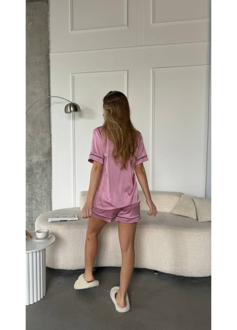 Пудровая всесезон женская пижама рубашка + шорты No Brand