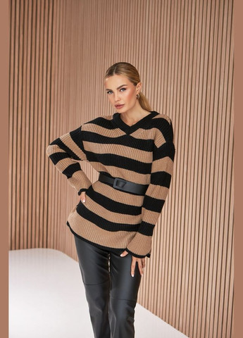 Бежевий демісезонний жіночий смугастий джемпер з напіввовни (2524) Triko Bakh