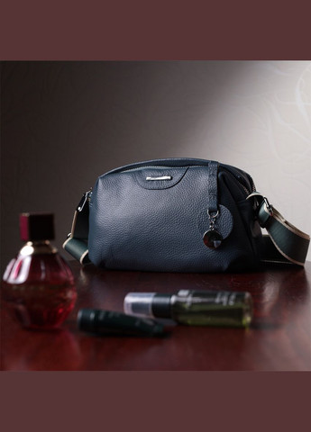 Відмінна кроссбоді на кожен день з двома відділеннями з натуральної шкіри синя 22595 Vintage (329196786)