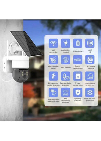 Автономная уличная Wi-Fi камера видеонаблюдения с солнечной панелью аккумулятором датчиком движения 2 Мп (478119-Prob) Unbranded (302906689)
