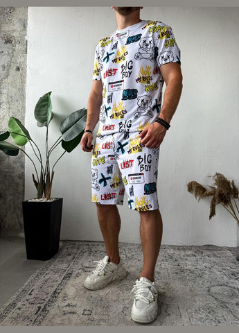 Летний белый мужской спортивный костюм с ярким дизайном. No Brand (370957216)