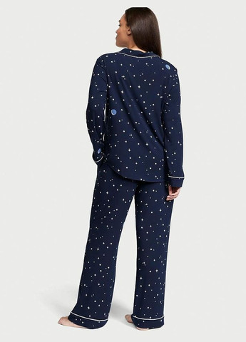 Синя всесезон піжама modal long pajama set модал (сорочка+штани) l синя Victoria's Secret