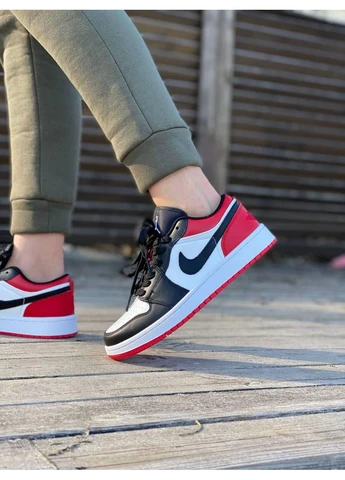 Білі кросівки чоловічі nike air jordan retro 1 low white red black 3 найк аір джордан білі демісезон No Brand