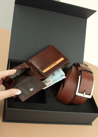 Подарунковий чоловічий набір 2511 (портмоне та ремінь) коричневий в коробці HandyCover (328925274)