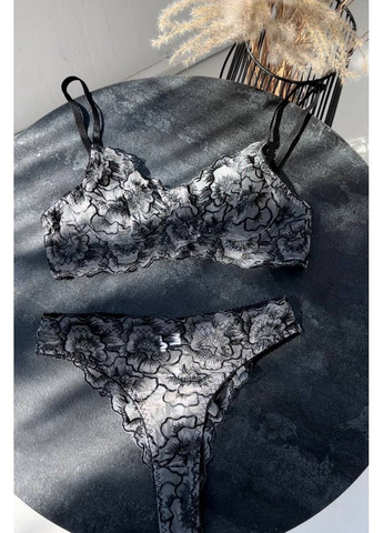 Чорний балконет комплект жіночої білизни | шикарна елегантність, чорний мереживний Vital-Textile без кісточок поліестер