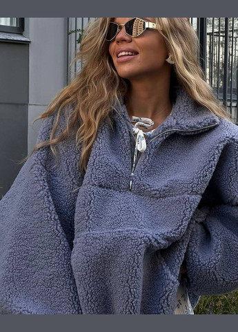 Очень мягенький и тёплый графитовый анорак из эко меха в универсальном размере 42-48, нежный демисезонный oversize анорак No Brand 0106-2 (302815216)