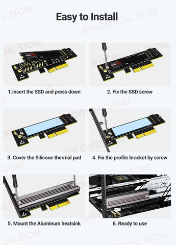 Переходник Адаптер PCI-E на SSD M.2 NVMe Starfish PCIе 4.0/3.0 X4 X8 X16 с алюминиевым радиатором JEYI (305066351)