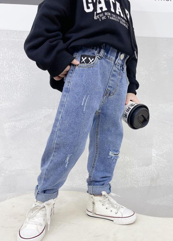 Синие демисезонные зауженные джинсы No Brand