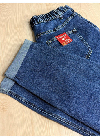 Джинсы женские 8229 Mom большие размеры с резинкой на талии синие Vanver - (341999520)