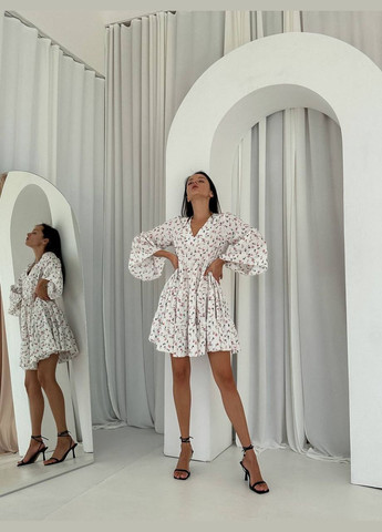 Белое повседневный, кэжуал, вечернее женское платье FINO Mode с цветочным принтом