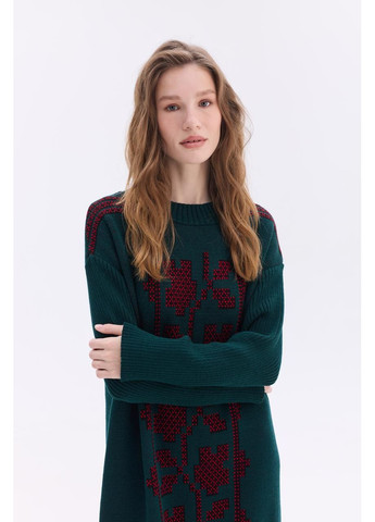 Изумрудное вязаное платье «вербена» MEREZHKA с орнаментом