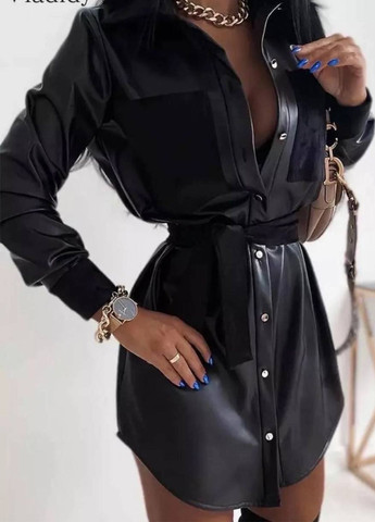 Чорна кежуал шкіряна сукня-сорочка сукня-сорочка Allthings однотонна