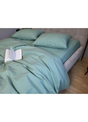 Постельное белье с резинкой Зеленая полынь GS200, ранфорс гофра (жатка) Двуспальный размер, наволочки 70/70 No Brand (364219884)