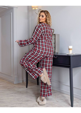Красная всесезон пижама женская в клетку теплая со штанами кофта + брюки No Brand