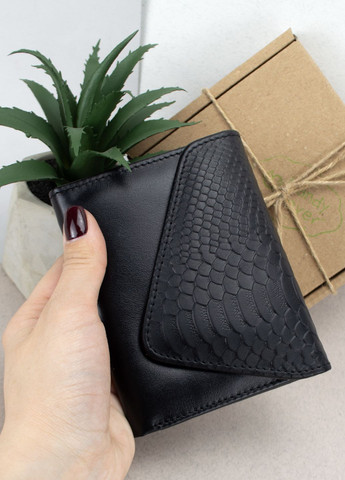 Подарунковий жіночий набір №90: гаманець Sabrina + обкладинка на паспорт (чорний пітон) HandyCover (283323774)