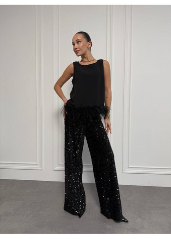 Чёрная стильная блуза с перьями No Brand