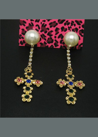 Сережки гвоздики Хрестики з перлами та кристалами Betsey Johnson Liresmina Jewelry (285110925)