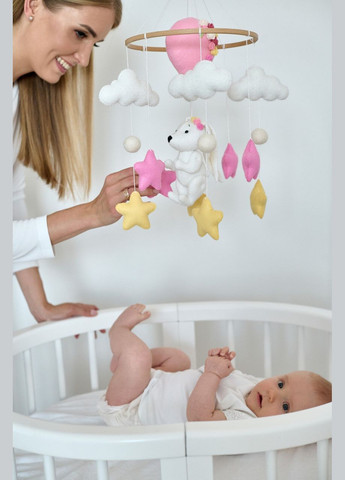Дитячий мобіль на ліжечко для немовлят WooolyWool «Зайка на повітряній кульці» No Brand (342757913)