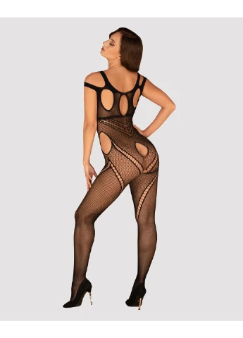 Бодистокинг Bodystocking G322 S/M/L, фантасмагорически-силуэтный крой Obsessive чёрный откровенный нейлон