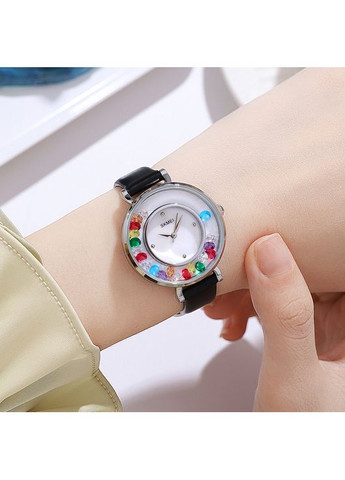 Годинники кварцові жіночі сріблясті з чорним ремінцем для повсякденного носіння стильні ProDobro (367265721)