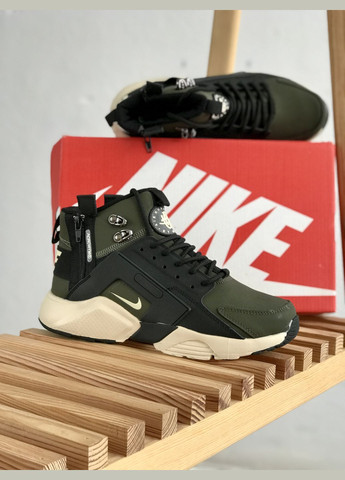 Оливковые (хаки) зимние кроссовки зимние мужские No Brand Huarache X Acronym winter khaki termo | Найк Хуарачі х Акронум високі термо