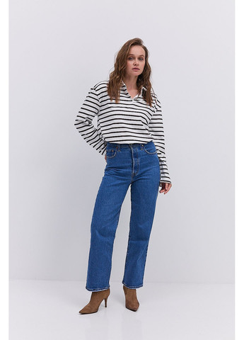 Лонгслив с воротником поло молочный в коричневую полоску Arjen (364967636)