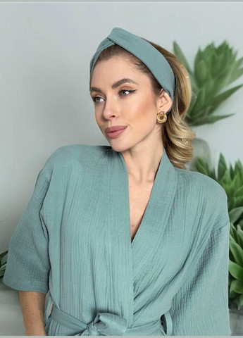 Подарочный набор Oliva от Халат кимоно муслин + Повязка для волос + Скраб для тела оливковый в коробке Cosy (295689838)