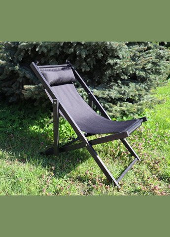 Розкладне дерев’яне крісло шезлонг з тканиною, для дачі, пляжу чи кафе. Колір каркасу: Чорний No Brand (316221684)