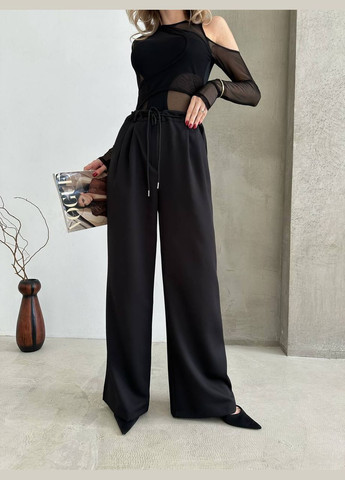 Стильные прямые брюки "палаццо" из качественной костюмки свободного кроя,чорные широкие брюки на шнуровке и высокой посадке No Brand 236-1 (282742498)