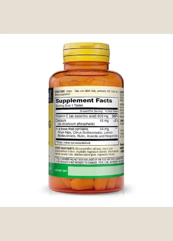 Вітамін C 500 мг з шипшиною та біофлавоноїдами, Vitamin C With Rose Hips and Bioflavonoids,, 90 таблеток Mason Natural (292008302)