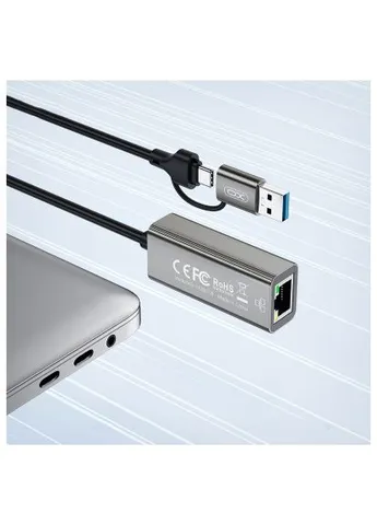 Адаптер USB-C + USB A к RJ45 Ethernet (HUB018.black) XO USB-C + USB A to RJ45 Ethernet (389992619)