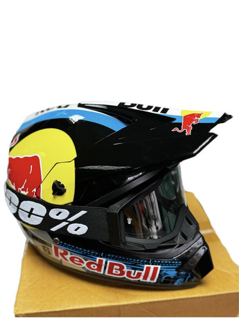 Эндуро кроссовый мотошлем Helmet Red Bull + очки Profi Black прозрачное стекло No Brand (370677345)