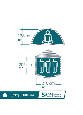 Быстросборная 2сек Туристическая Палатка (Трехместная) 2 Seconds Easy Fresh&Black Водонепроницаемая Quechua (335052795)