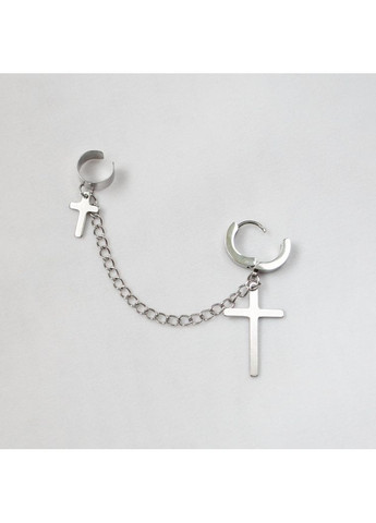Серьга кольцо с подвесками крестов клипса на цепочке серьга-кафа базовый альт стиль серебристая на один прокол минималистичная No Brand (363264266)