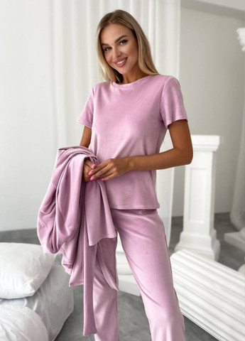 Рожево-ліловий демісезонний комплект для дому з халатом No Brand
