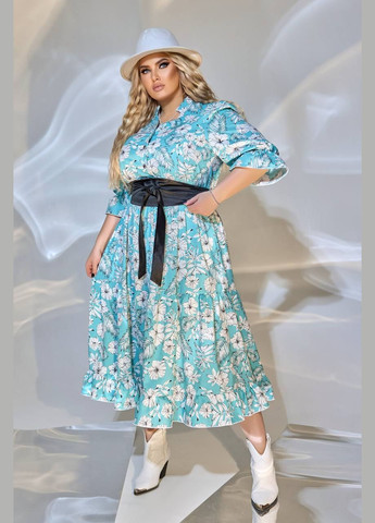 Бірюзова кежуал жіноча сукня софт No Brand з квітковим принтом