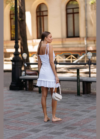 Белое праздничный, повседневный, кэжуал, коктейльное сарафан из прошвы на подкладе с открытыми плечами, силуэтная Україна однотонное