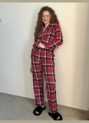 Червона всесезон стильний домашній костюм-піжамка сорочка + брюки Vakko