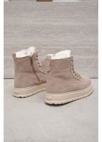 Зимние женские замшевые ботинки светло-бежевого цвета на шнуровке с боковой молнией, удобная современная обувь для зимы ITTS