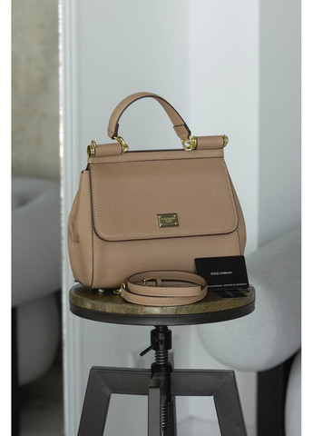 Шкіряна сумка жіноча Dolce Gabbana Sicily Handbag Beige/Gold класична бежева Дольче Габана кросс боді No Brand (369141426)