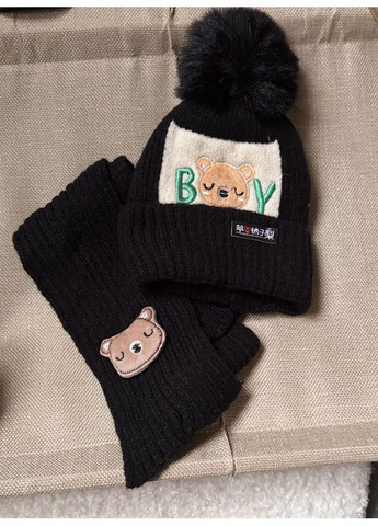 Шапка и шарф комплект зимний Boy цвет черный 10970 No Brand (369598463)