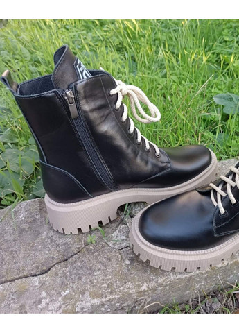 Зимние ботинки женские кожаные на меху берцы No Brand без декора