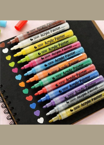 Набір акрилових маркери для малювання на різних поверхнях 12 кольорів 2мм, Художній набір STA (316685399)